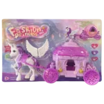 Fashion Princess toy playset with winged unicorn and pink princess carriage in colorful blister packaging.