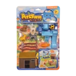 Pet & Farm playset with farm animals, small house, fence, slide, and accessories in colorful retail packaging.