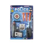 Police Counterstrike toy playset with target, darts, toy pistol, badge and walkie-talkie in blister packaging.