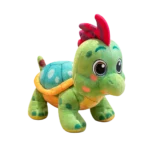 Green Dino Turtle plush toy with turtle shell, colorful spikes and large cartoon eyes on a transparent background.