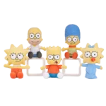 The Simpsons plush toy collection including Homer, Bart, Marge, Lisa and Maggie sitting together