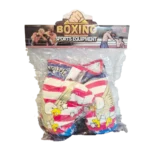 Kids boxing glove set with American flag design in retail packaging