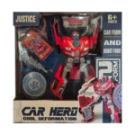 Transforming robot toy that converts between car and robot form in retail box