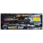 Toy foam dart rifle set with scope and soft bullets in retail packaging