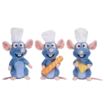 Assorted Ratatouille-inspired chef mouse plush toys featuring blue cartoon mice with chef hats and food accessories.